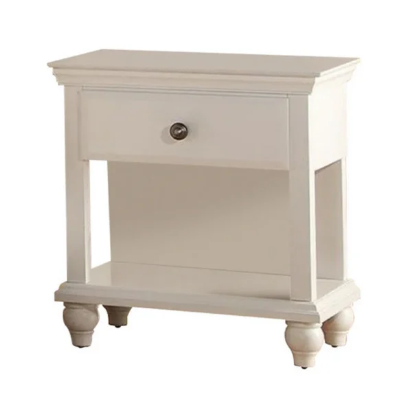 Poplar Wood Night Stand With Spacious Storage, White