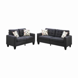 Linen Fabric 2 Pieces Sofa Set In Dark Gray