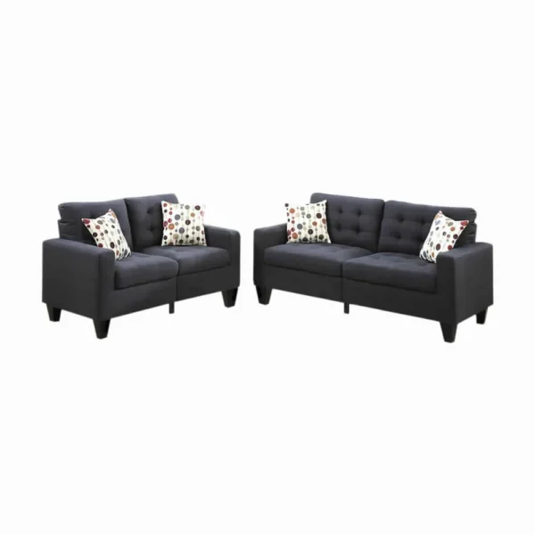 Linen Fabric 2 Pieces Sofa Set In Dark Gray