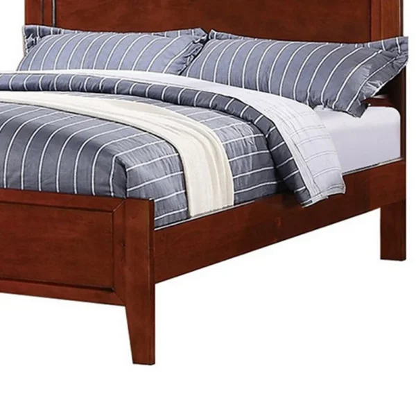 PDX-F9047T_2 Transitional Pine Wood Twin Bed, Panel Design Vertical Slats, Brown