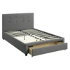 Upholstered Wooden Full Bed With Button Tufted Headboard & Lower Storage Drawer Gray