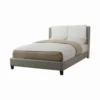 Elegant Wooden Full Bed With White PU Head Board, Gray