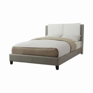 Elegant Wooden Full Bed With White PU Head Board, Gray