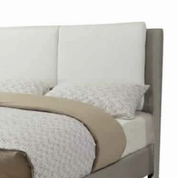 Elegant Wooden Full Bed With White PU Head Board, Gray