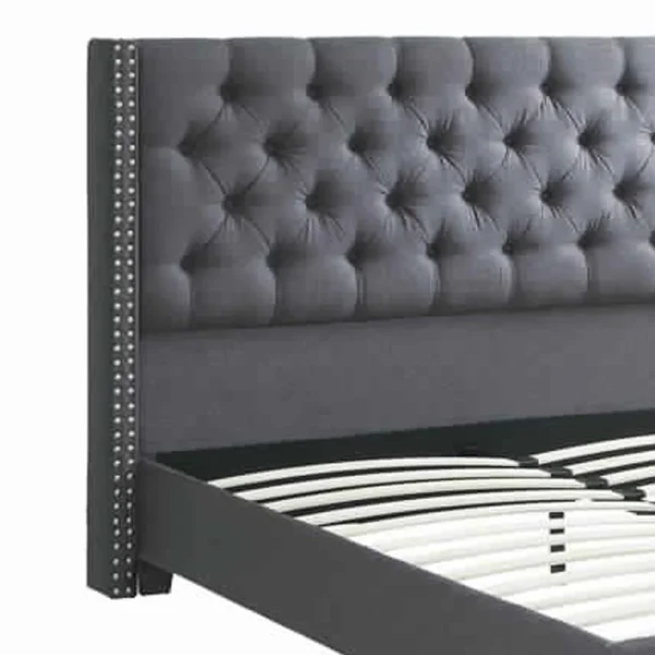 Polyfiber Upholstered Full Size Bed Featuring Nail head Trim Blue Gray