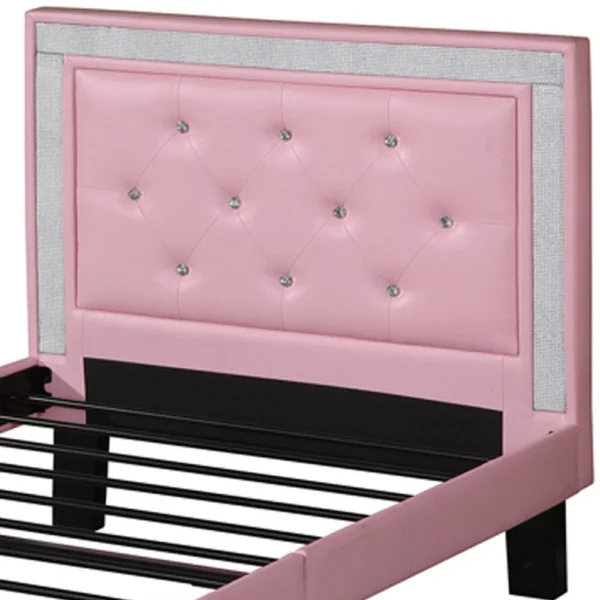 Polyurethane Twin Size Bed In High Headboard In Pink