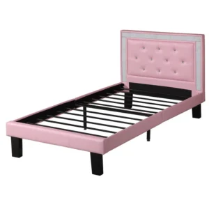 PDX-F9375T_50584ca0-59b6-4784-8f23-128b90c419f4 Polyurethane Twin Size Bed In High Headboard In Pink