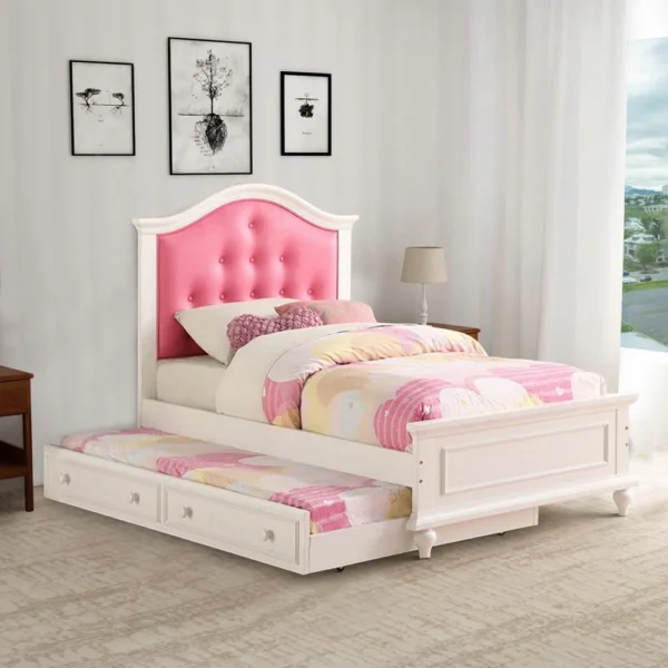 Cherub Twin Size Bed With Trundle In Pink And White