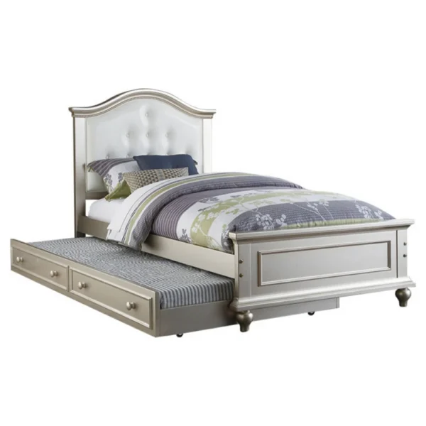 PDX-F9378 Cherub Twin Size Bed With Trundle In Silver And White