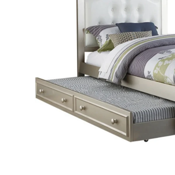 PDX-F9378_1 Cherub Twin Size Bed With Trundle In Silver And White