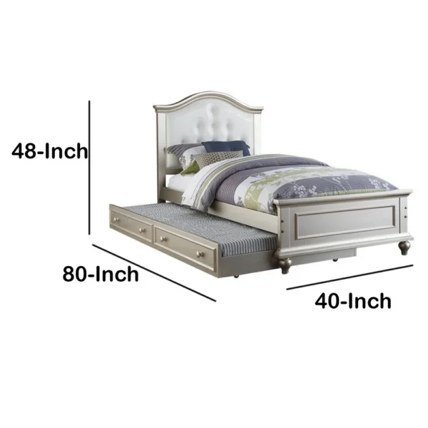 PDX-F9378_4 Cherub Twin Size Bed With Trundle In Silver And White