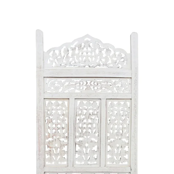 Aesthetically Carved 4 Panel Wooden Partition Screen/Room Divider, Distressed White