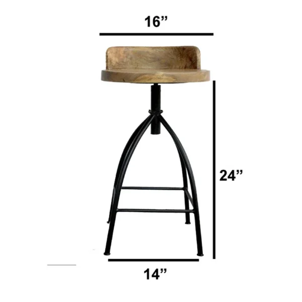 Pia 25-31 Inch Industrial Style Counter Height Stool with Adjustable Swivel Seat, Brown, Black