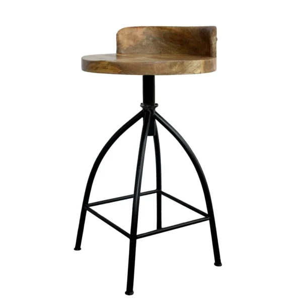 Pia 25-31 Inch Industrial Style Counter Height Stool with Adjustable Swivel Seat, Brown, Black