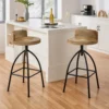 Pia 32-35 Extra Tall Adjustable Barstool, Natural Brown Mango Wood Seat, Black Iron Frame