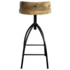 Pia 25-31 Inch Set of 2 Industrial Style Counter Height Stools with Adjustable Swivel Seat, Brown, Black