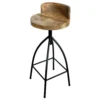 Pia 32-35 Extra Tall Adjustable Barstool, Natural Brown Mango Wood Seat, Black Iron Frame