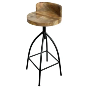 Pia 32-35 Extra Tall Adjustable Barstool, Natural Brown Mango Wood Seat, Black Iron Frame