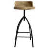 Pia 32-35 Extra Tall Adjustable Barstool, Natural Brown Mango Wood Seat, Black Iron Frame