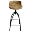 Pia 32-35 Extra Tall Adjustable Barstool, Natural Brown Mango Wood Seat, Black Iron Frame