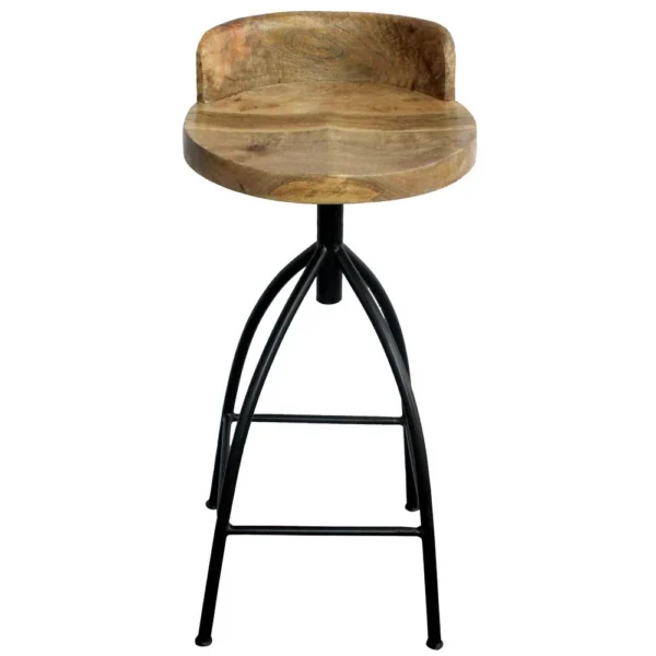 Pia 32-35 Extra Tall Adjustable Barstool, Natural Brown Mango Wood Seat, Black Iron Frame