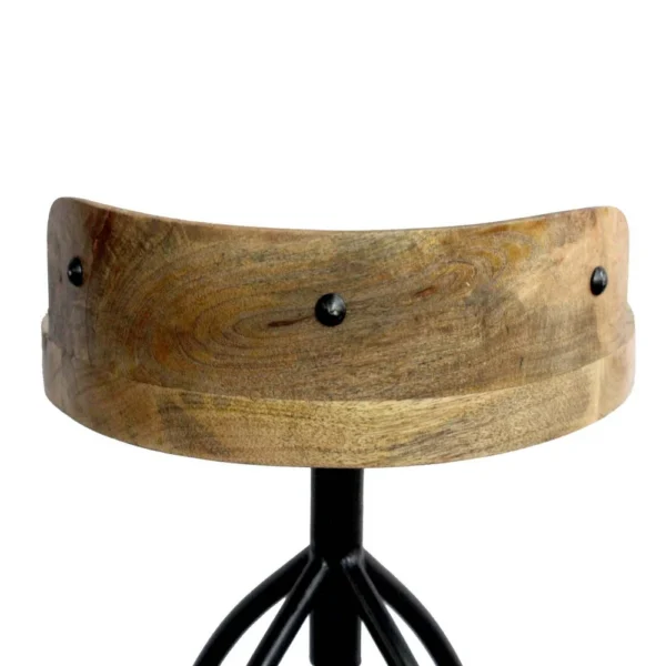 Pia 32-35 Extra Tall Adjustable Barstool, Natural Brown Mango Wood Seat, Black Iron Frame