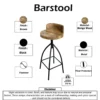 Pia 32-35 Extra Tall Adjustable Barstool, Natural Brown Mango Wood Seat, Black Iron Frame