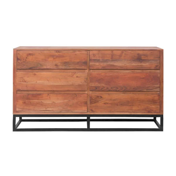 UPT-182996 Modern Acacia Wood Dresser or Display Unit With Metal Base, Walnut Brown and Black