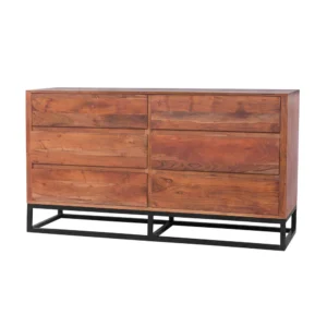 UPT-182996_1 Modern Acacia Wood Dresser or Display Unit With Metal Base, Walnut Brown and Black
