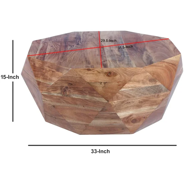 UPT-183796_5 Bon 33 Inch Diamond Shape Acacia Wood Coffee Table With Smooth Top, Natural Brown