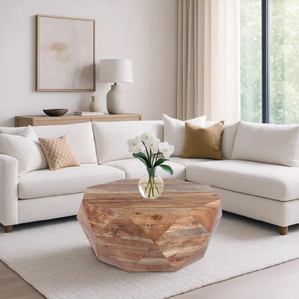 UPT-183796_7 Bon 33 Inch Diamond Shape Acacia Wood Coffee Table With Smooth Top, Natural Brown