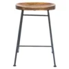 Jael 28 Inch Bar Stool with Mango Wood Saddle Seat, Iron Rod Legs, Brown and Black