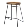 Jael 28 Inch Bar Stool with Mango Wood Saddle Seat, Iron Rod Legs, Brown and Black