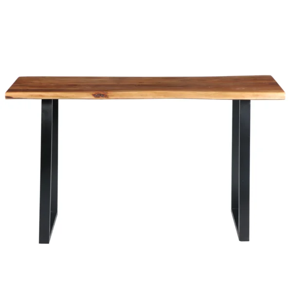 Industrial Wooden Live Edge Desk with Metal Sled Leg Support, Brown and Black