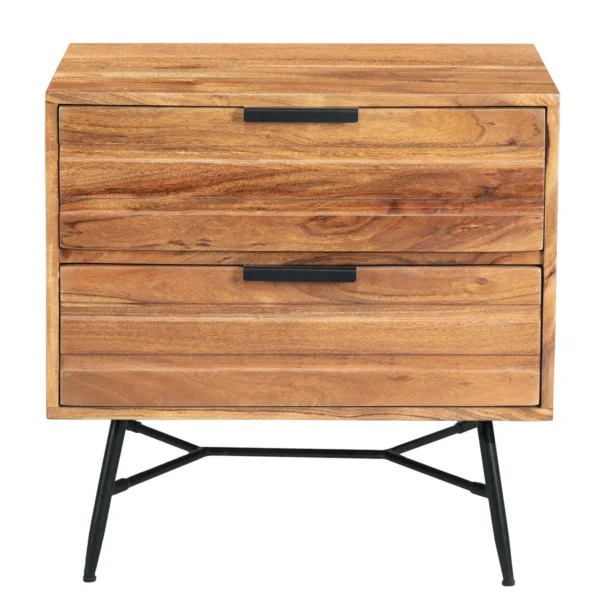 UPT-195128_1 2 Drawer Wooden Nightstand with Metal Angled Legs, Black and Brown