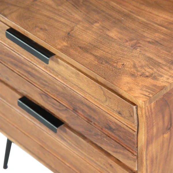 UPT-195128_4 2 Drawer Wooden Nightstand with Metal Angled Legs, Black and Brown