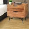 UPT-195128_7 2 Drawer Wooden Nightstand with Metal Angled Legs, Black and Brown