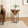 Ida 30 Inch Pyramid Shape Acacia Wood Side Table With Cross Iron Base, Brown and Black