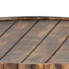 34 Inch Handmade Wooden Round Coffee Table with Plank Design, Burned Brown