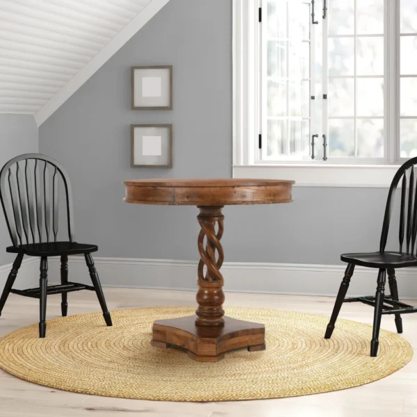 UPT-213134_10_2 30 Inch Handcrafted Round Mango Wood Dinette, Artisanal Twisted Pedestal Base, Walnut Brown