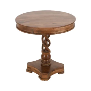 30 Inch Handcrafted Round Mango Wood Dinette, Artisanal Twisted Pedestal Base, Walnut Brown