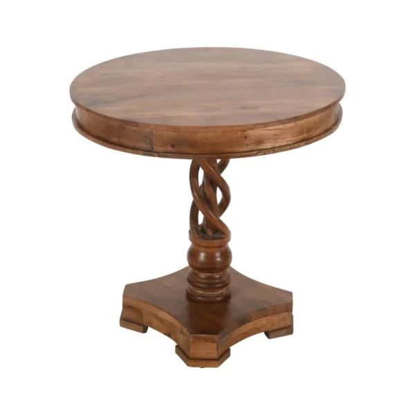 UPT-213134_1_2 30 Inch Handcrafted Round Mango Wood Dinette, Artisanal Twisted Pedestal Base, Walnut Brown