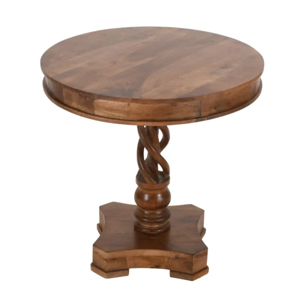 UPT-213134_2 30 Inch Handcrafted Round Mango Wood Dinette, Artisanal Twisted Pedestal Base, Walnut Brown