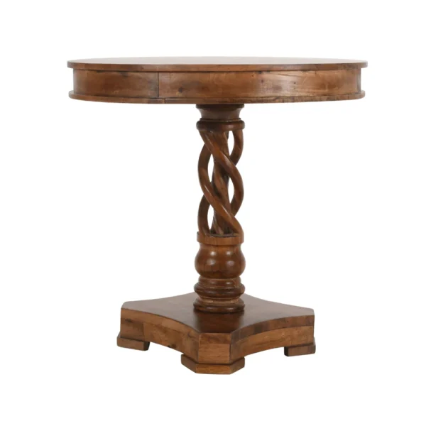 UPT-213134_2_2 30 Inch Handcrafted Round Mango Wood Dinette, Artisanal Twisted Pedestal Base, Walnut Brown