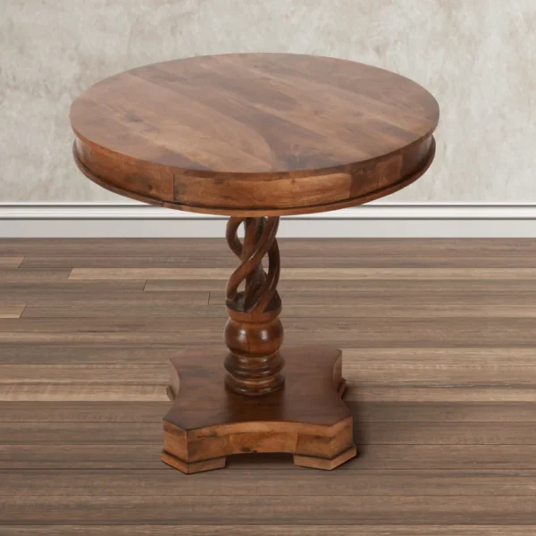 UPT-213134_8_2 30 Inch Handcrafted Round Mango Wood Dinette, Artisanal Twisted Pedestal Base, Walnut Brown