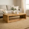 Keli 58 Inch Mango Wood Coffee Table, Open Cube, 1 Shelf, Natural Brown