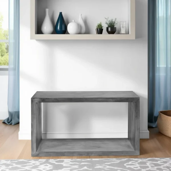 UPT-230675_7 Keli 52 Inch Cube Shape Wooden Console Table with Open Bottom Shelf, Charcoal Gray