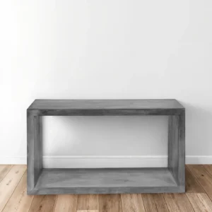 Keli 52 Inch Cube Shape Wooden Console Table with Open Bottom Shelf, Charcoal Gray