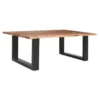 45 Inch Acacia Wood Rectangular Coffee Table, Live Edge Details, Black Powder Coated Metal Sled Base, Natural Brown
