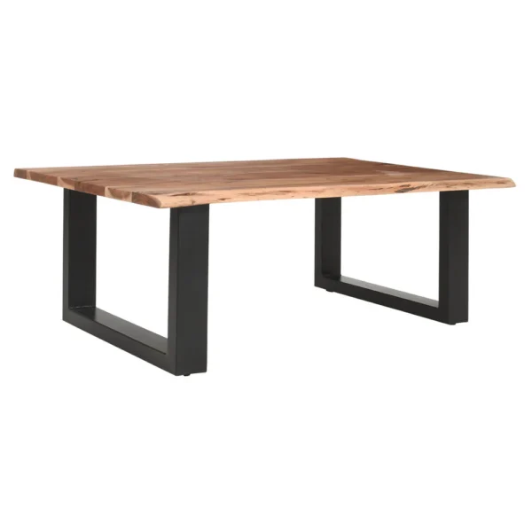 45 Inch Acacia Wood Rectangular Coffee Table, Live Edge Details, Black Powder Coated Metal Sled Base, Natural Brown